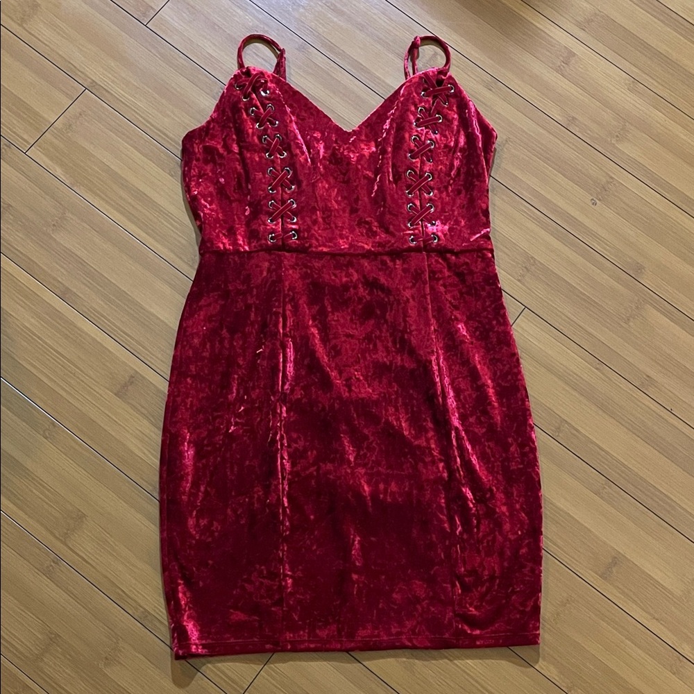 GUESS red velour corset style dress